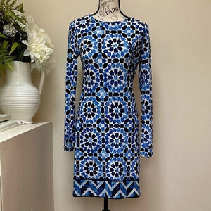 Michael‎ Kors Blue Black White Geometric Dress Sz XS Runs Big